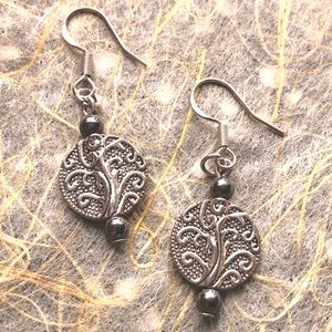 Silver Tone Tree of Life Earrings, Sterling wires